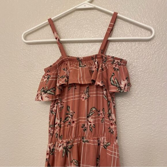 Mauve pink floral ruffle off shoulder hi lo maxi Sundress stretchy girls 10/12 - Picture 4 of 7